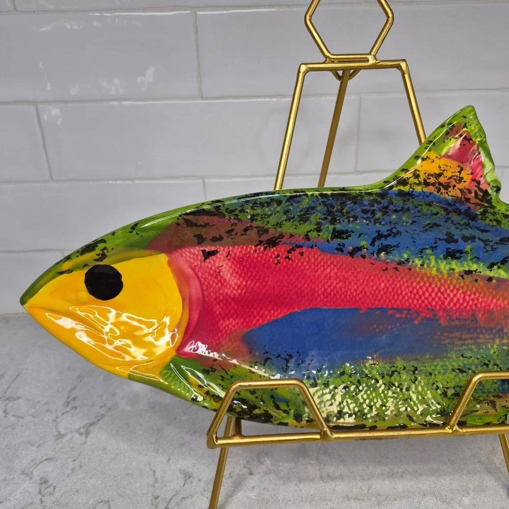 Amen Wardy Serving Platter Salmon Fish Multicolor‎ Ceramic Seattle 2004